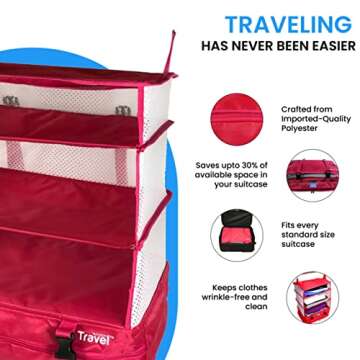 Grand Fusion Stow-N-Go Portable Hanging Travel Shelves, Packing Organizer for Luggage. Carry on Closet for Clothes. Expandable Packing Cube. Travel Essentials. (Pink - XL, XL = (L) 17.7" x (W) 11.8")