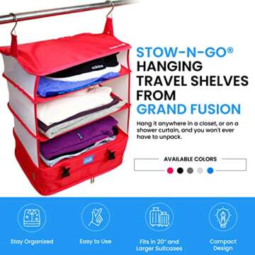 Grand Fusion Stow-N-Go Portable Hanging Travel Shelves, Packing Organizer for Luggage. Carry on Closet for Clothes. Expandable Packing Cube. Travel Essentials. (Pink - XL, XL = (L) 17.7" x (W) 11.8")