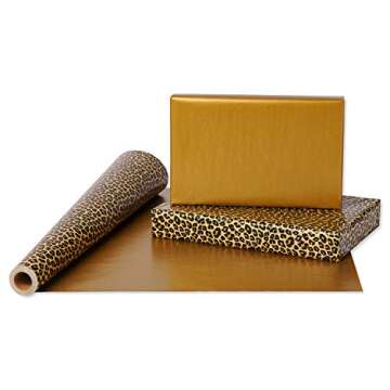 American Greetings Reversible Wrapping Paper Jumbo Roll for Graduation, Birthdays and All Occasions, Leopard and Gold (1 Roll, 175 sq. ft.)