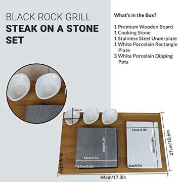 Black Rock Grill Steak On The Stone Set, Hot Rock Grill Table Top Lava Cooking Stone (One Gift Set)