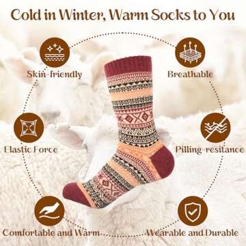 LOCONHA Women's Cozy Wool Socks - 5 Pairs Warmth