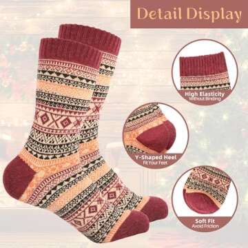 LOCONHA Women's Cozy Wool Socks - 5 Pairs Warmth