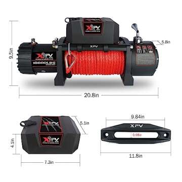 XPV AUTO Winch 10000 lb. Electric Winch Truck Winch Waterproof IP67 Electric Winch Synthetic Rope Kit with 2 Wireless Handheld Remotes and Wired Handle for 4WD 4x4 Off Road Vehicle Boat Truck