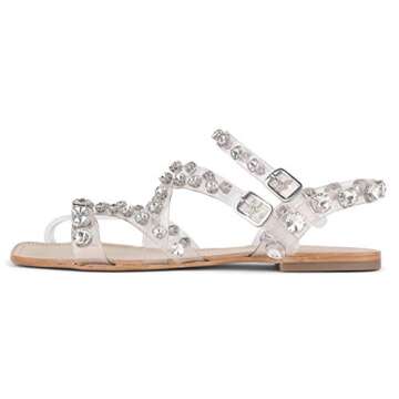 Jeffrey Campbell Calath Women Studded Flat Sandals Clear Nude Pearl Open Sandals (7, Clear)