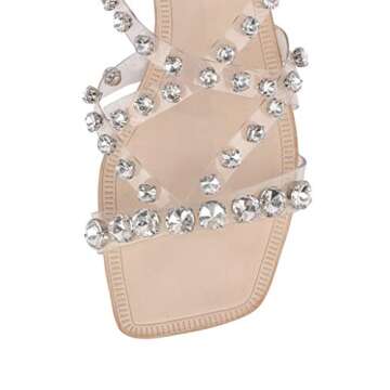 Jeffrey Campbell Calath Women Studded Flat Sandals Clear Nude Pearl Open Sandals (7, Clear)