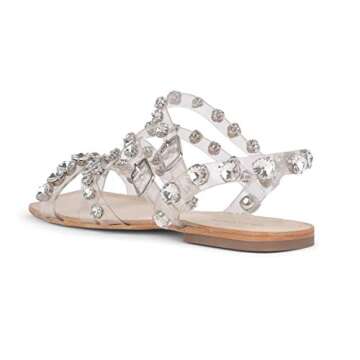 Jeffrey Campbell Calath Women Studded Flat Sandals Clear Nude Pearl Open Sandals (7, Clear)