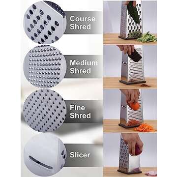 Kaishun Cheese Grater, Box Grater for Cheese Stainless steel Vegetable Slicer Food Shredder 4-sided Convenience Gadgets for kitchen