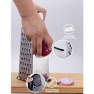 Kaishun Cheese Grater, Box Grater for Cheese Stainless steel Vegetable Slicer Food Shredder 4-sided Convenience Gadgets for kitchen