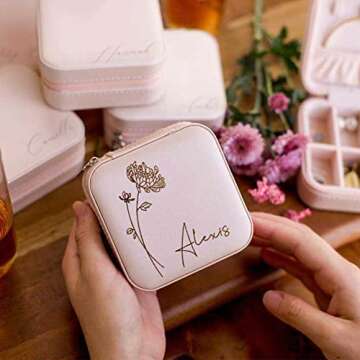 DayOfShe Bridesmaid Proposal Gifts Personalized Travel Jewelry Box Leather Small Ring Case for Wedding Bachelorette Party Gifts for Bride