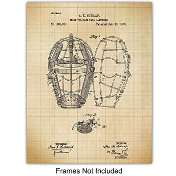 Baseball Patent Art Prints - Vintage Retro Wall Art Poster Set - Chic Contemporary Home Decor for Boys, Teens, Game, Kids Room, Den, Office - Great Gift for Men, Boys - Four 8x10 Photos - Unframed