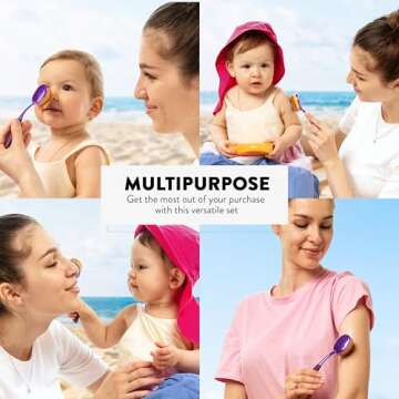 Mothercould Sunscreen Brush Set - Lotion Applicator for Kids, Babies, Families, and Adults | Safe for Face & Body | Travel-Friendly Design with Protective Caps & Cleaning Mat (2 Pack) (Plum)