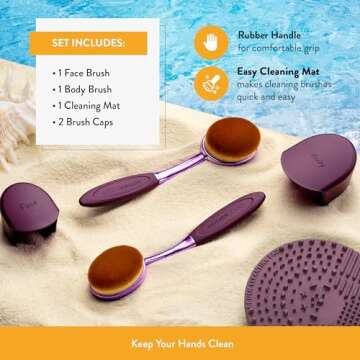 Mothercould Sunscreen Brush Set - Lotion Applicator for Kids, Babies, Families, and Adults | Safe for Face & Body | Travel-Friendly Design with Protective Caps & Cleaning Mat (2 Pack) (Plum)