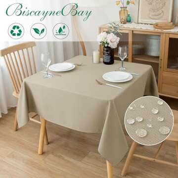 Biscaynebay Textured Fabric Square Tablecloths 54 X 54 Inches, Natural Water Resistant Spill Proof Tablecloths for Dining, Kitchen, Wedding and Parties, Machine Washable