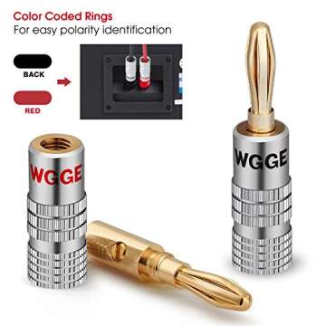 WGGE WG-009 Banana Plugs Audio Jack Connector 6 Pairs / 12 pcs, 24k Gold Dual Screw Lock Speaker Connector for Speaker Wire, Wall Plate, Home Theater, Audio/Video Receiver and Sound Systems