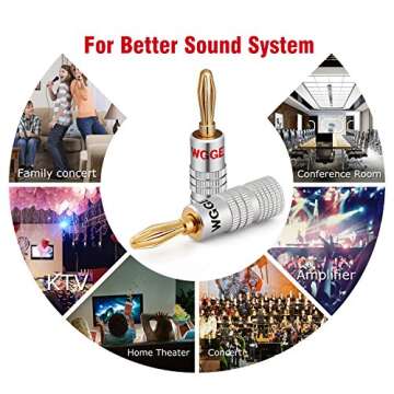 WGGE WG-009 Banana Plugs Audio Jack Connector 6 Pairs / 12 pcs, 24k Gold Dual Screw Lock Speaker Connector for Speaker Wire, Wall Plate, Home Theater, Audio/Video Receiver and Sound Systems