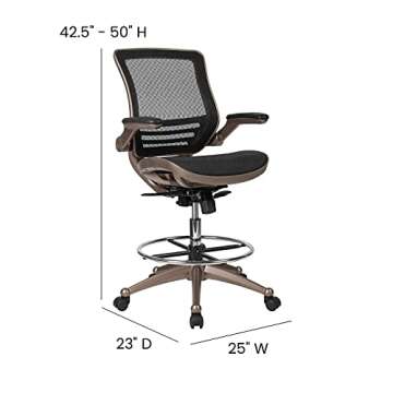 Flash Furniture Waylon Mid-Back Swivel Office Chair with Adjustable Foot Ring and Seat Height, Ergonomic Mesh Chair with Armrests, Black/Gold