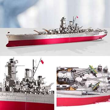 Piececool 3D Metal Puzzle Military Watercraft Model Kits, Yamato Battleship Metal Model Building Kit for Adults, Brain Teaser DIY Hobbies for Men, for Teens Boys, 245 Pcs