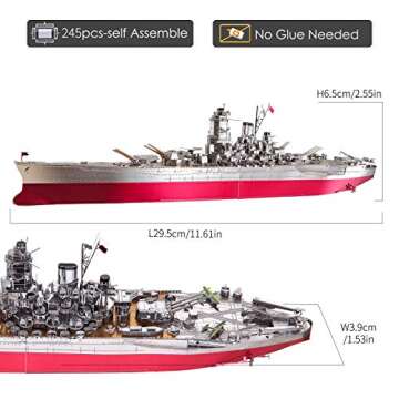 Piececool 3D Metal Puzzle Military Watercraft Model Kits, Yamato Battleship Metal Model Building Kit for Adults, Brain Teaser DIY Hobbies for Men, for Teens Boys, 245 Pcs