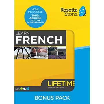 Rosetta Stone Learn French Bonus Pack Bundle| Lifetime Online Access + Grammar Guide + Dictionary Book Set| PC/Mac Keycard