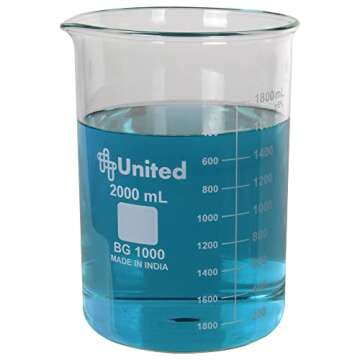 United Scientific™ BG1000-2000 Borosilicate Laboratory Grade Glass Beaker | Griffin Style Low Form Beaker | Graduated with Spout | Glassware & Labware | 2,000mL (2L) | 1 Each