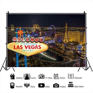 Leyiyi Welcome Las Vegas Night Backdrop 10x8ft Photography Backdrop Sin City Sign Party Decoration Gambling House Backdrop Tourism Traveling Personal Portraits Studio Props