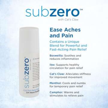 Sub Zero Cooling Pain Relief Gel, 3oz Roll-On - Joint Relief and Nerve Pain Relief Cream for Muscle Deep Pain Relief, Back Pain Relief Products