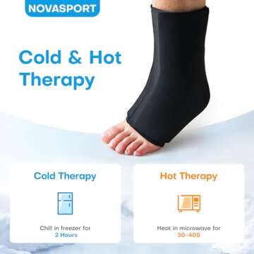 NOVASPORT Ankle Ice Pack for Injuries Reusable Ice & Hot Therapy Premium Hrydra Gel 360° Full Coverage for Sprained Ankle Injuries, Plantar Fasciitis Relief, Achilles Tendonitis-L