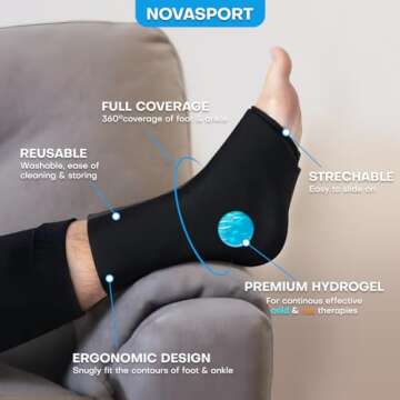 NOVASPORT Ankle Ice Pack for Injuries Reusable Ice & Hot Therapy Premium Hrydra Gel 360° Full Coverage for Sprained Ankle Injuries, Plantar Fasciitis Relief, Achilles Tendonitis-L