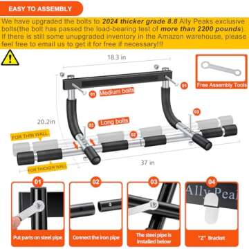 ALLY PEAKS Pull Up Bar Thickened Steel Pipe Super Heavy Duty Steel Frame Upper Workout Bar| Multi-Grip Strength for Doorway | Indoor Chin-Up Bar Fitness Trainer for Home Gym Max Limit 440 lbs