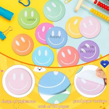 AgincBerry Smile Face Sticky Notes - 30PCS Colorful Preppy Self-Stick Notes Mini Smile Face Memo Pads Creative Smile Face Shaped Notepad Writing Sticky Note for School Office Home Gift Tab Supplies