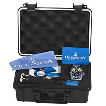 Oceaneva Men's Deep Marine Explorer Limited Edition - Mens Automatic Watch for Diving - 1000M Pro Diver Wrist Dive Watches for Men - Swiss Automatic Movement & Stainless Steel Bracelet - Blue & Black