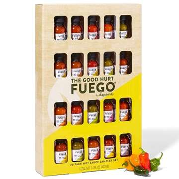 The Good Hurt Fuego by Thoughtfully, Hot Sauce Gift Set, Flavors Include Garlic Herb, Bacon Cayenne, Extreme Habanero, 3 Unique Ghost Pepper Hot Sauces and More, Set of 20