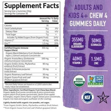 Garden of Life Organics Elderberry Gummies for Adults & Kids - Immune Support Supplement with Organic Fruit, Herbal Blend, Elderberry, Echinacea, Zinc, Vitamin C, 120 Vegan Gluten Free Gummies