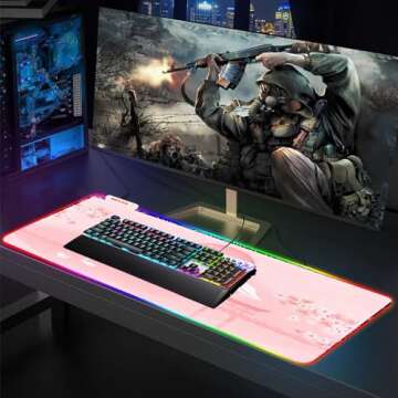 Gaming Mouse Pad White RGB Mousepad Non-Slip Rubber Base Extra Large Cool XL XXL Computer Desk Pad Gaming Accessories LED Light Up -006 Extended Big Keyboard and Mouse Pad for Gamer (31.5x12In)