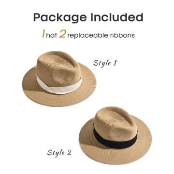 FURTALK Panama Hat Sun Hats for Women Men Wide Brim Fedora Straw Beach Hat UV UPF 50