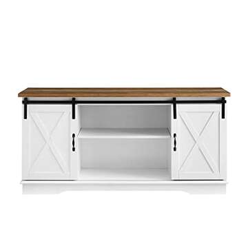 Walker Edison Richmond Modern Farmhouse Sliding Barn Door TV Stand for TVs up to 65 Inches, 58 Inch, White and Rustic Oak