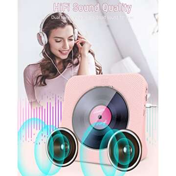 Greadio CD Player Portable with Bluetooth 5.0, HiFi Sound Speaker, CD Music Player with Remote Control, Dust Cover, FM Radio, LED Screen, Support AUX/USB, Headphone Jack for Home, Kids, Kpop, Gift