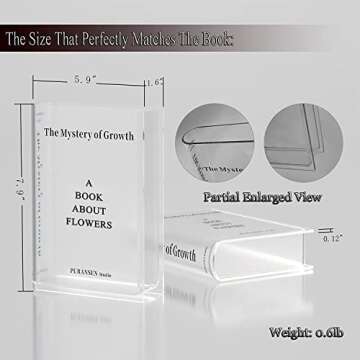 Puransen Clear Book Flowers Vase - Cute Bookshelf Decor; Unique Vase for Book Lovers, Artistic and Cultural Flavor Acrylic Vases for Home Office Decor, A Book About Flowers (Clear - B)