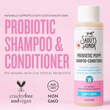 Skout's Honor Probiotic Pet Shampoo & Conditioner with Avocado Oil & Omega-3s, 97% Natural, Paraben & Sulfate-Free, Cruelty-Free, 16oz, Happy Puppy