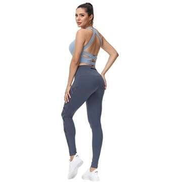 romansong Yoga Leggings Mesh High Waisted with Pockets Sports Gym Running Leggings Active Wear Athletic Pants for Women(Blue,Medium)