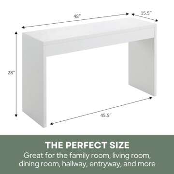 Convenience Concepts Northfield Console Table 48" - Modern Living Room Sofa Table, Contemporary Entryway Hall Table, Foyer Display Table, White