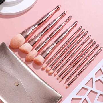 BS-MALL Makeup Brush Set 12 Pcs Premium Synthetic Foundation Powder Concealers Eye shadows Blush Makeup Brushes Lip Cosmetic Brushes（ Rose）