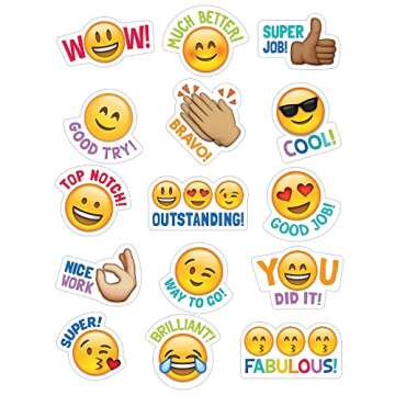 CTP Emoji Fun Rewards Stickers, Emoji Stickers for Students, Set of 75, 1” x 1” Each (Creative Teaching Press 4143)