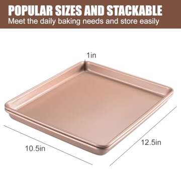 JOHO BAKING Sheet Pans Cookie Sheet,Small Baking Sheets for oven Nonstick Set,Cookie Tray Baking Pan Set,12.5inch,2-Piece,Gold