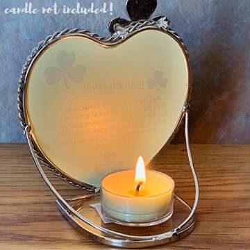 Irish Blessings Candle Holder - May The Road Rise up to Meet You Poem - Heart Shaped Tea Light Candle Holder - Shamrocks - St Patrick's Day Decoration - Irish Gifts - Irish Decor