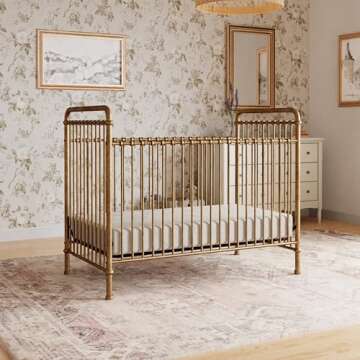 NAMESAKE Abigail 3-in-1 Convertible Baby Crib (Gold) - GREENGUARD Gold Certified - Convertible Crib to Toddler Bed and Daybed - Baby Bed w/ 4 Adjustable Heights - Vintage Baby Crib Convertible