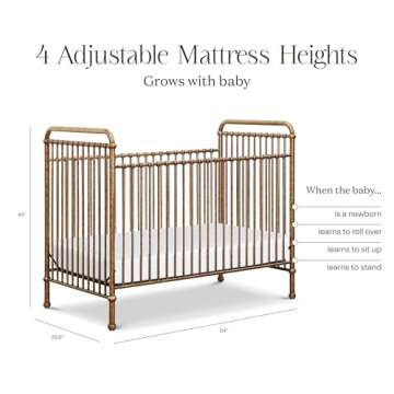 NAMESAKE Abigail 3-in-1 Convertible Baby Crib (Gold) - GREENGUARD Gold Certified - Convertible Crib to Toddler Bed and Daybed - Baby Bed w/ 4 Adjustable Heights - Vintage Baby Crib Convertible