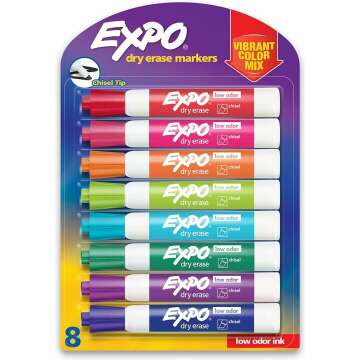 EXPO Low Odor Dry Erase Markers, 8 Vibrant Colors for Smooth Writing ✏️