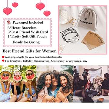 Tarsus Best Friends Gifts for Women 3 Best Friend Bracelets Matching Distance Bracelet Christmas Birthday Jewelry Gifts for Bff Women Stocking Stuffers Friendship Female