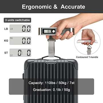 travel inspira Luggage Scale,Digital Luggage Scales,Baggage Scale with Overweight Alert LCD Display 110LB / 50KG, Stainless Steel (White)